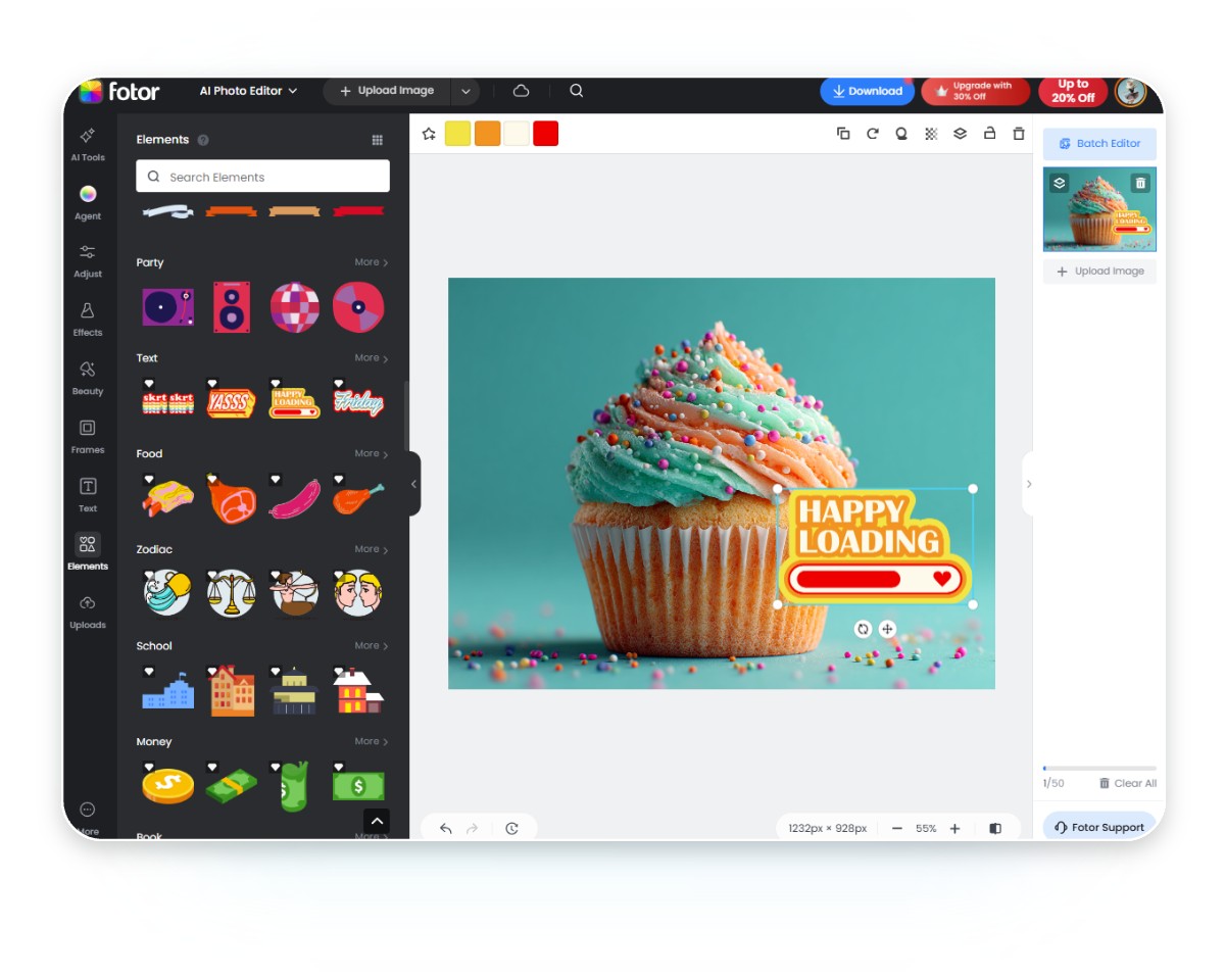 Interface utilisateur de l’outil de Fotor pour ajouter un logo à une photo