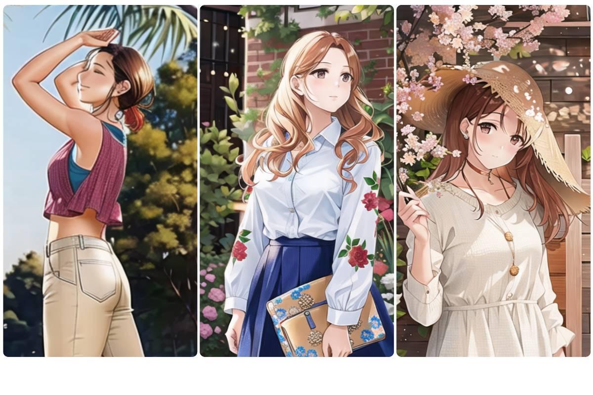 Tres personajes de chicas de anime AI generados por el generador de imágenes Fotor AI