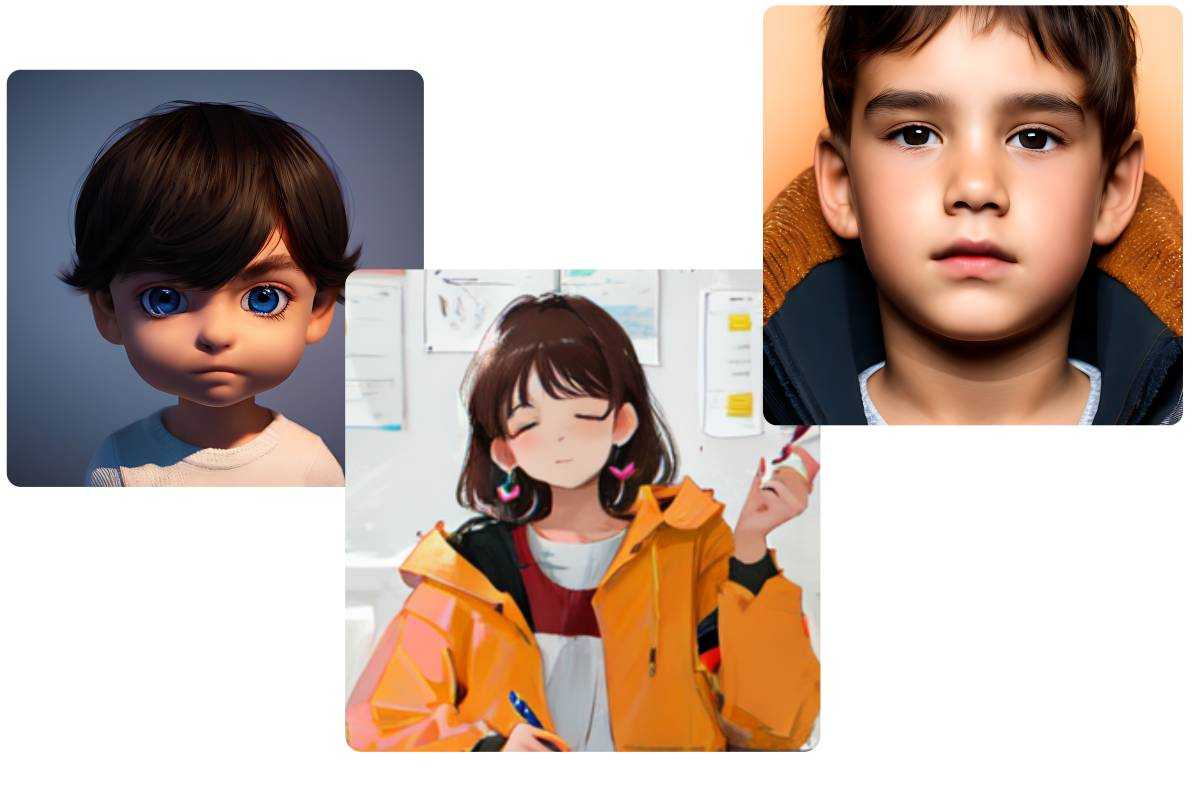 Three AI generated V Tuber characters in the anime and 3 D styles