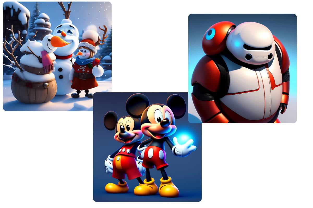 Trois personnages d'animaux Disney