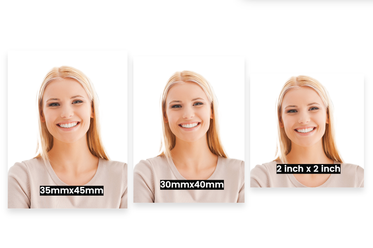 Three different sizes female id photos