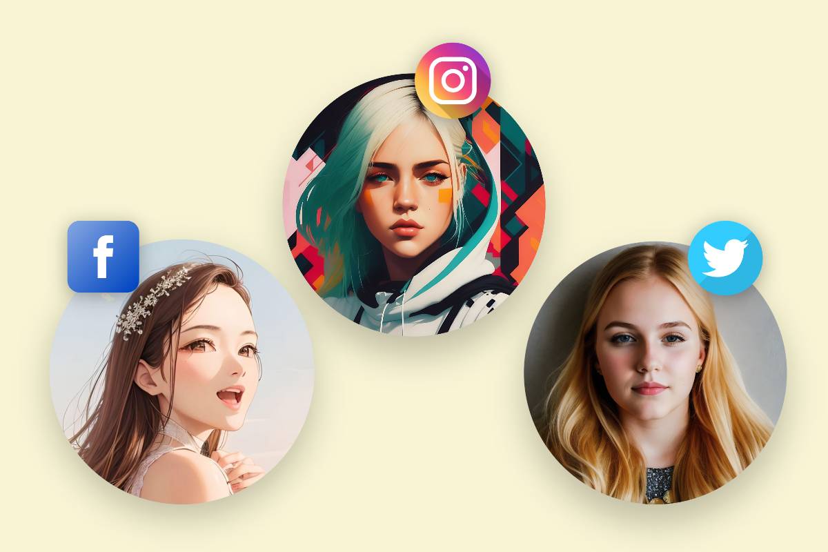 Three female 3d avatars for facebook instagram and twitter