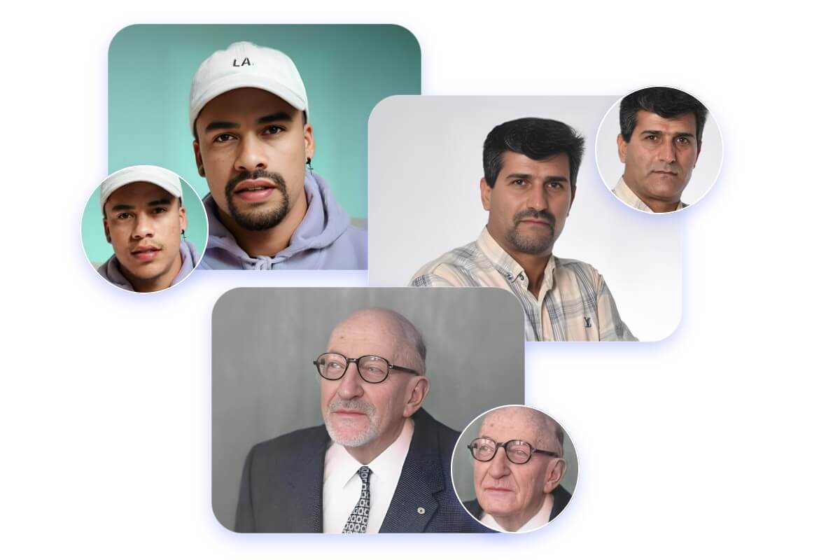 Trois hommes d’âges différents avec des styles de barbe variés