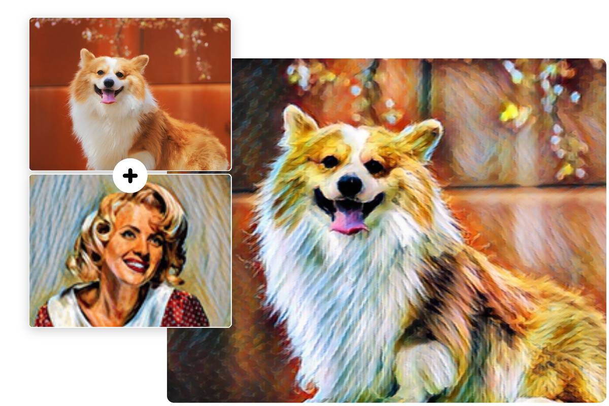 Transfer the warm smear image style to the corgi image using fotor ai style transfer tool