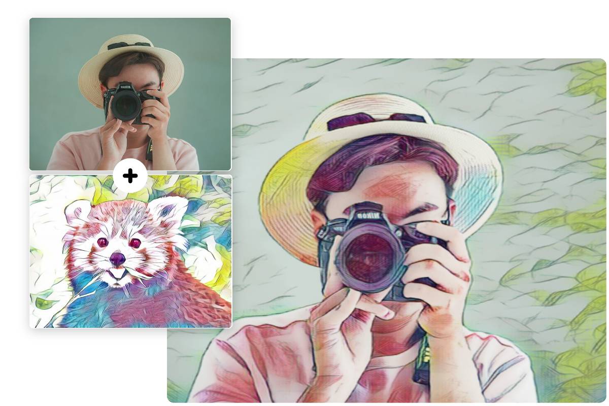 Trasnfer the cartoon image style to the man holding a camera photography using fotor ai style transfer tool