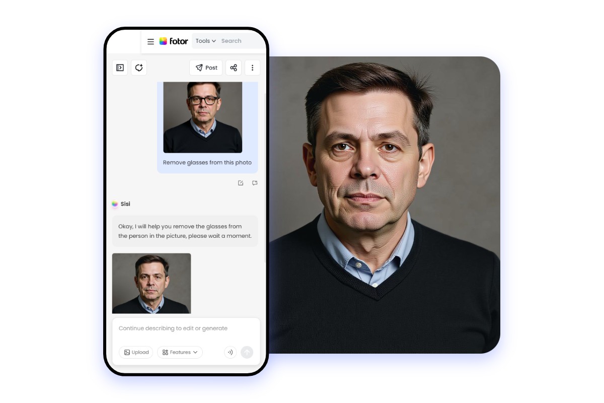 Die App zur Brillenentfernung direkt auf dem Handy mit dem KI-Agenten Sisi