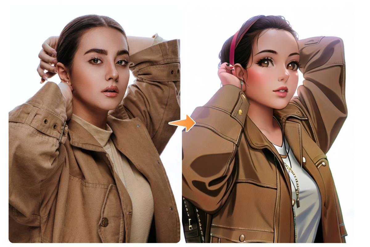 Convertir una selfie femenina en un personaje de anime AI en el generador de imágenes Fotor AI