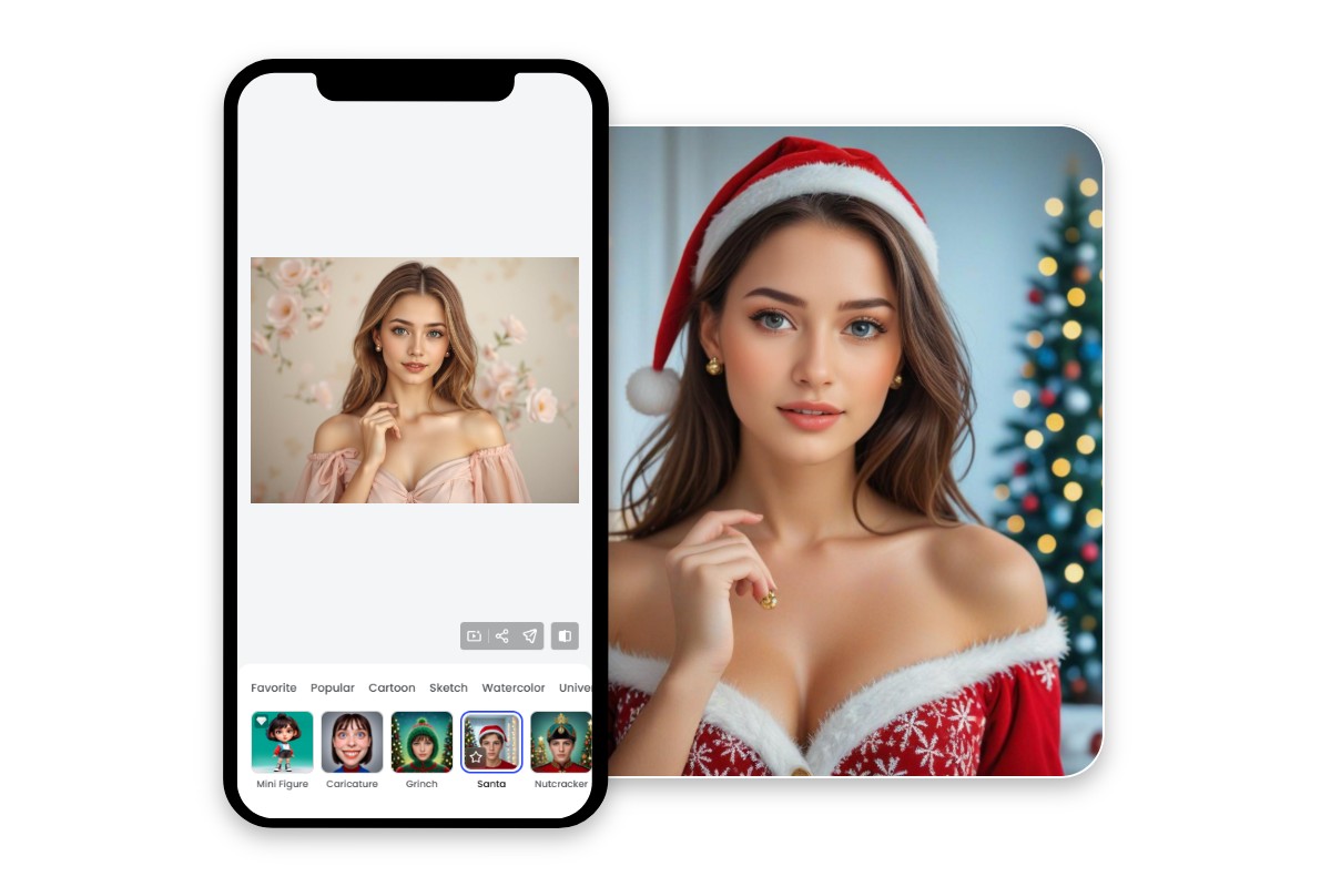 Turn a girl photo into an ai christmas visual in fotor mobile app
