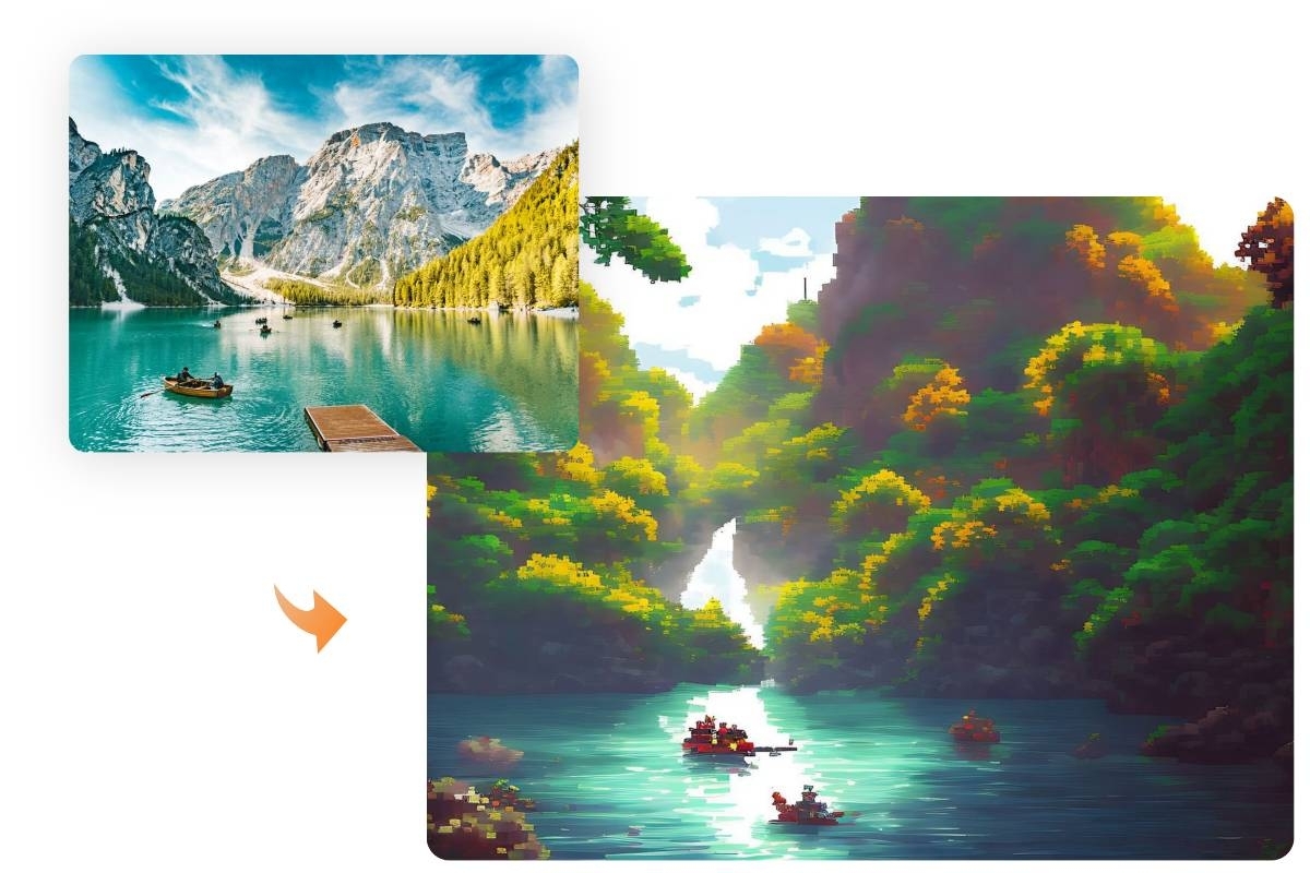 transformer un paysage en dessin d'art pixel dans le créateur AI d'image en pixel art de Fotor