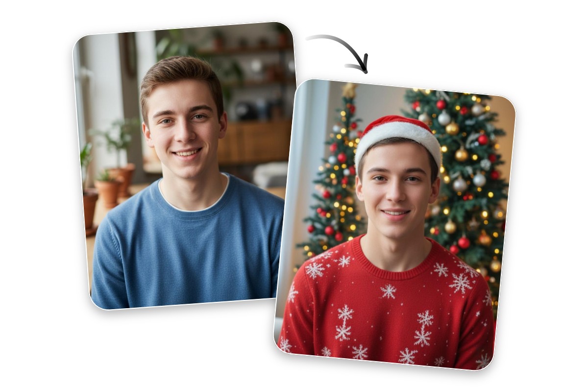 Turn an ordinary photo of a boy into an ai christmas visual