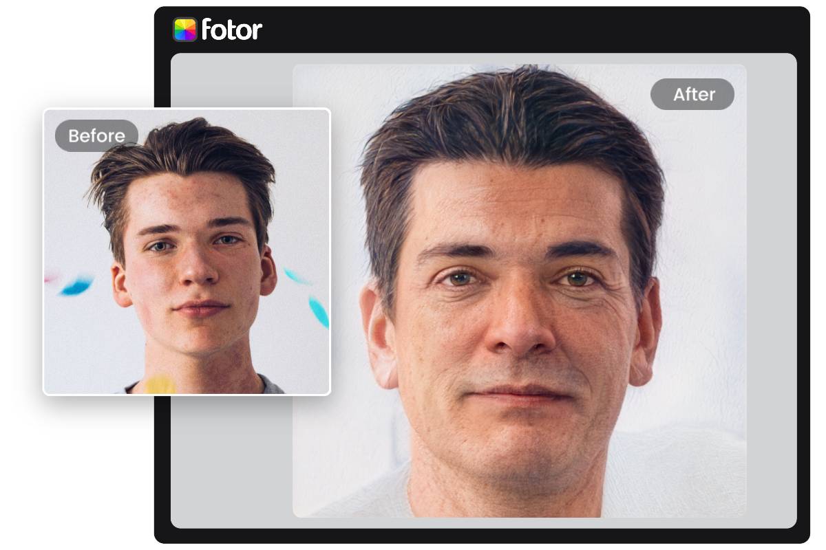 Fotorで男の子の画像を老けた顔写真に変える