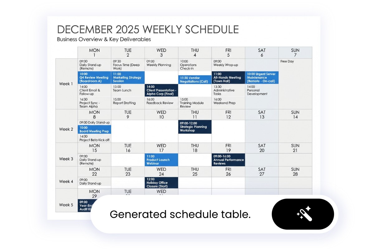 Turn text or image into a special schedule in seconds