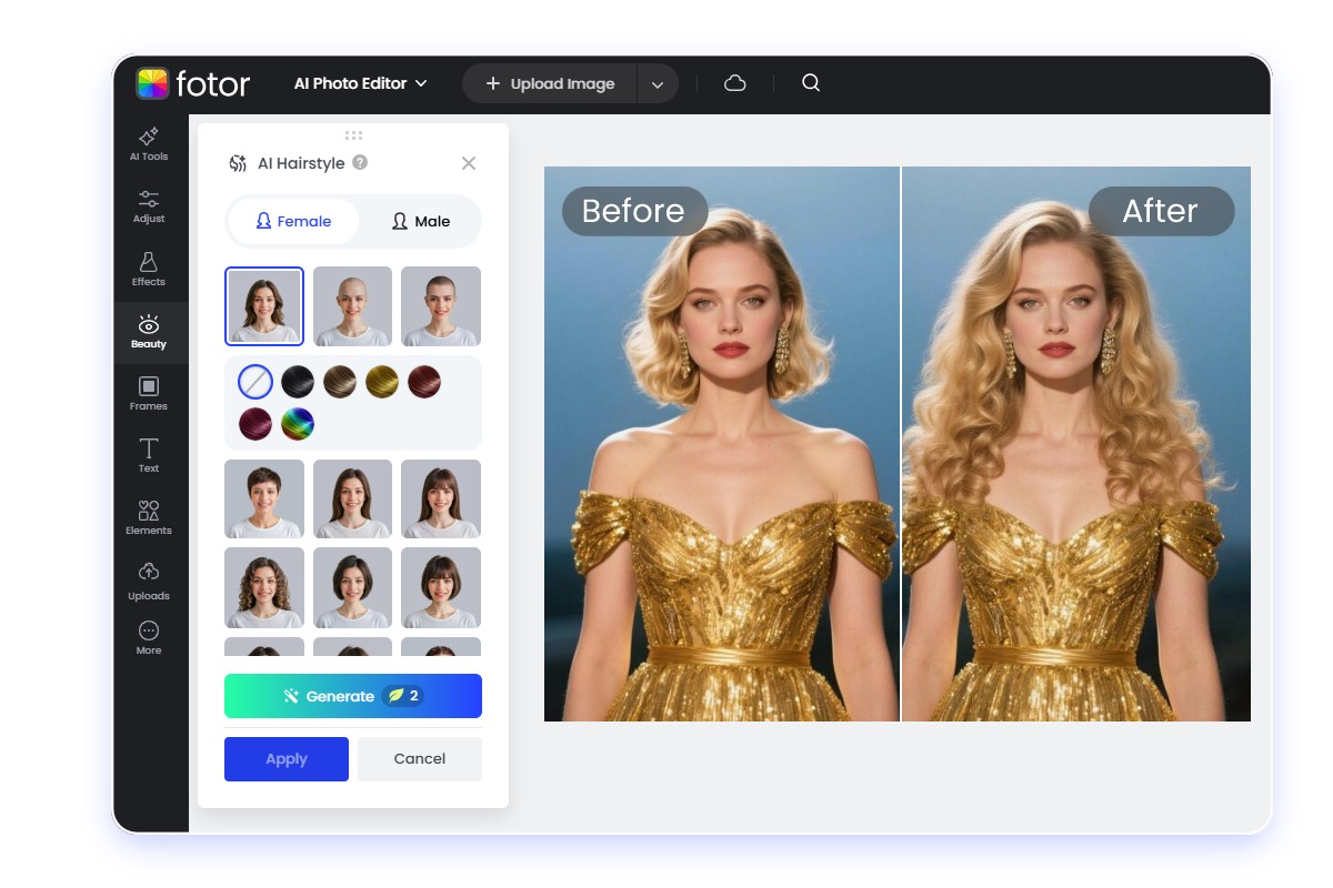 Tutoriel pour utiliser le simulateur coiffure en ligne gratuit sans téléchargement de Fotor