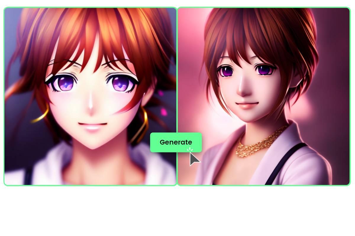 Dos chicas de anime generadas por AI en el generador de imágenes Fotor AI