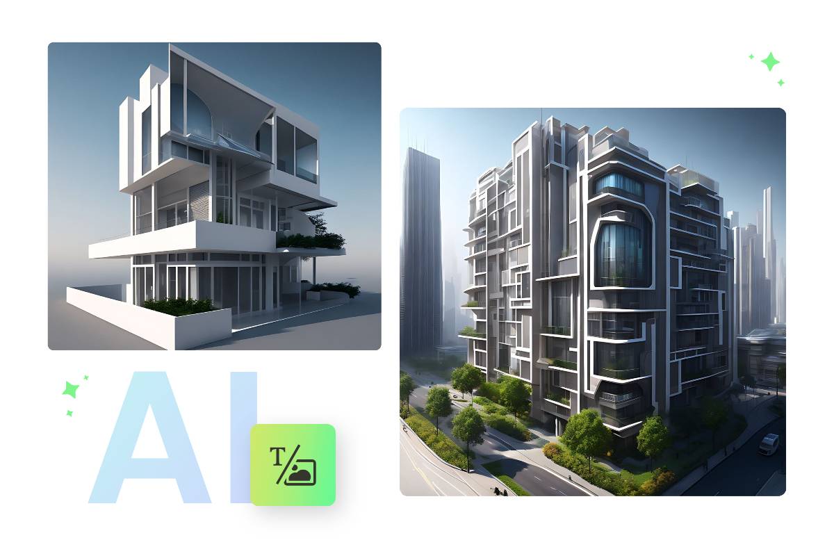 Two ai generated architecture design drawings made by ai 3D model generator