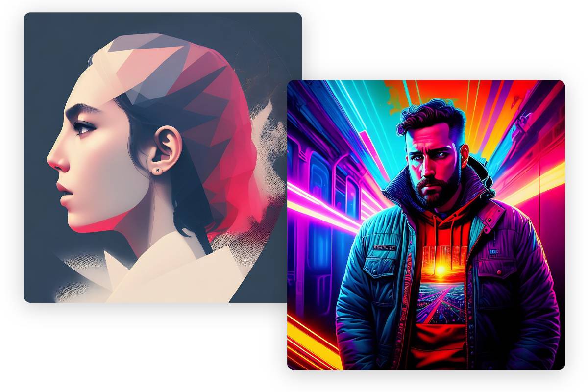 Deux couvertures d’album en techniques mixtes créées par le générateur de pochette d’album IA