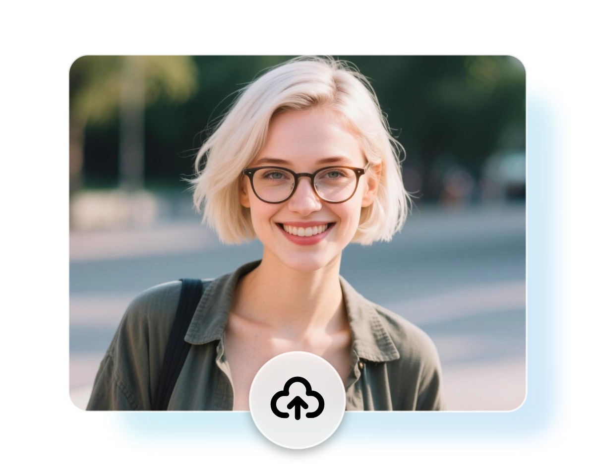 Upload a photo of a short hair lady with glasses