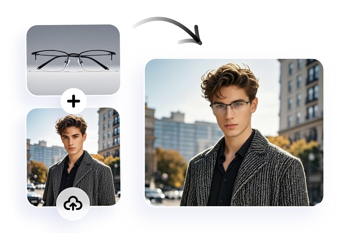 Importer une photo des lunettes que vous aimez et une photo de vous-même pour essayer des lunettes en ligne avec photo gratuitement avec Fotor