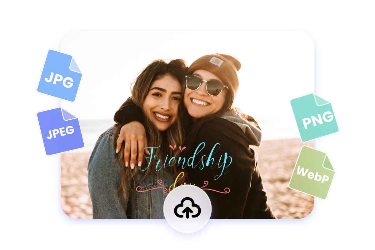 Upload a two girl hugging photo with a stamp in many formats
