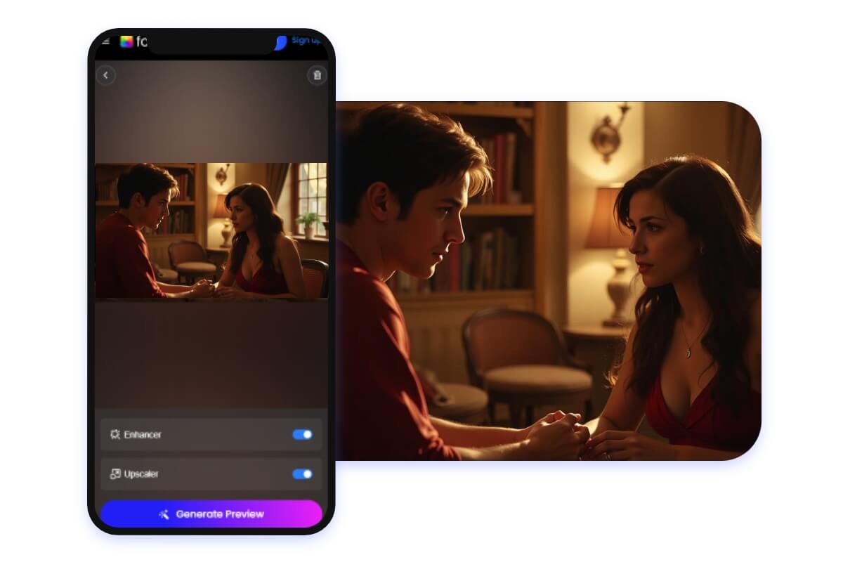 Upscale a video of a couple to 4k on fotor mobile app