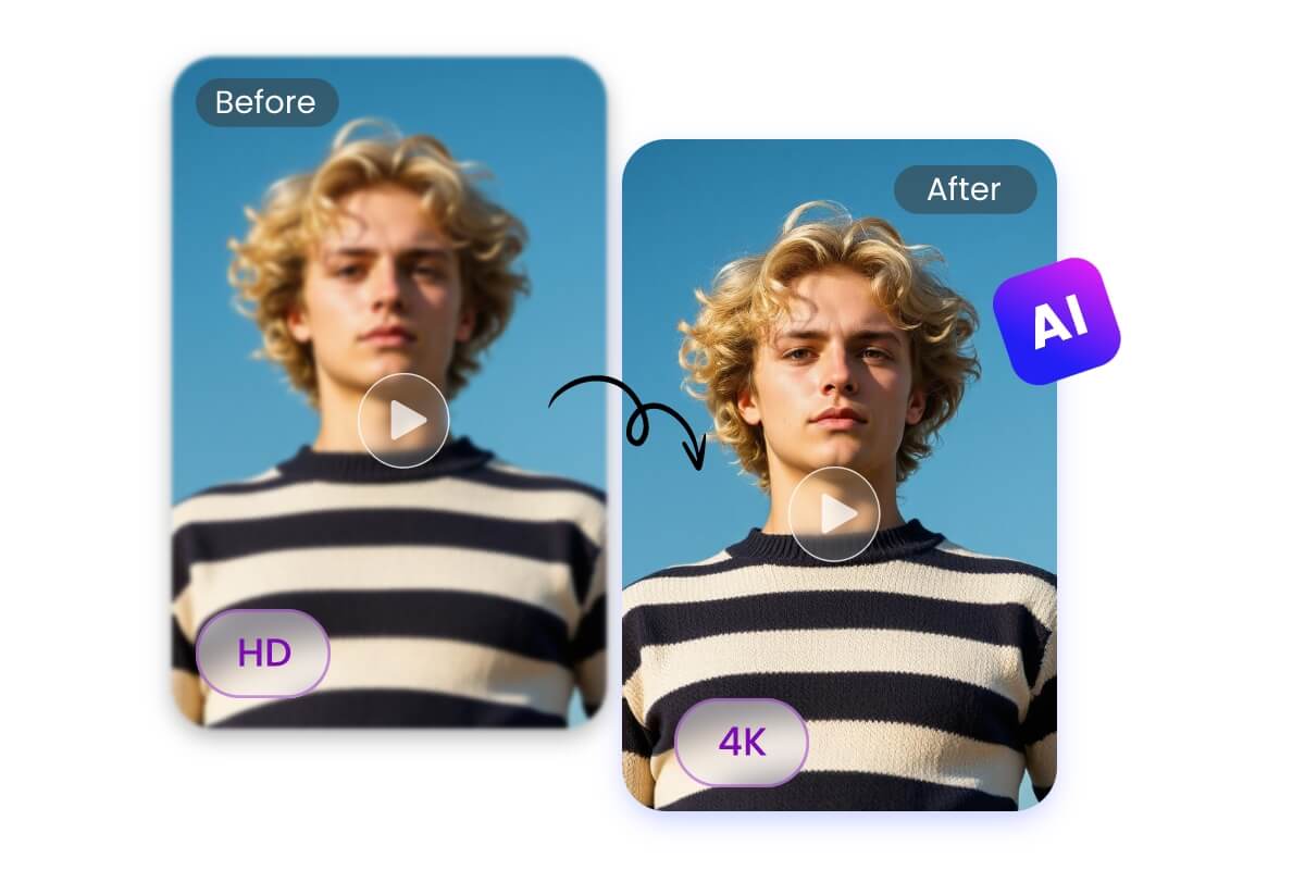 convert a video of a handsome boy to 4k in fotor
