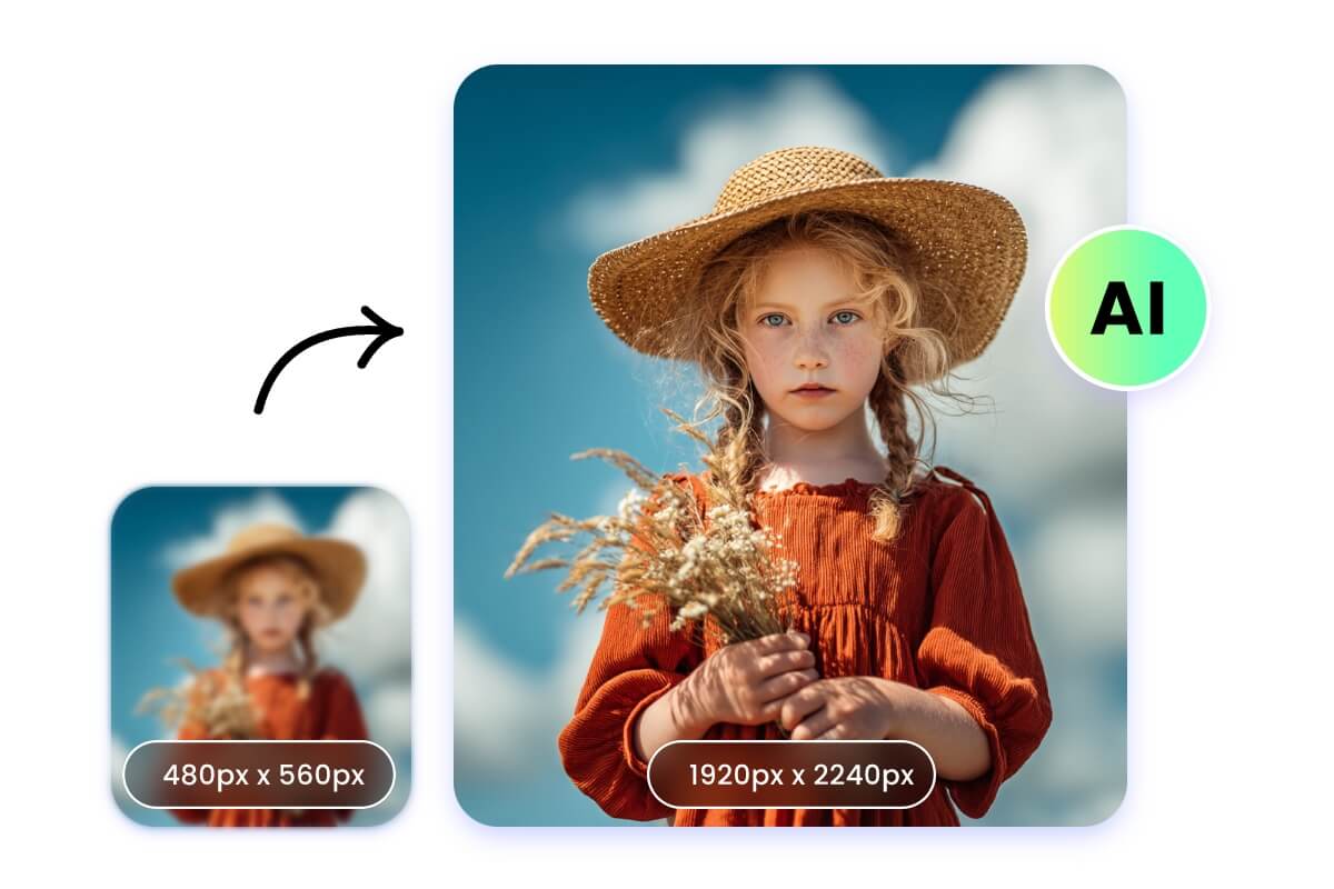 Upscale image and enhance image quality to to 4 K with AI