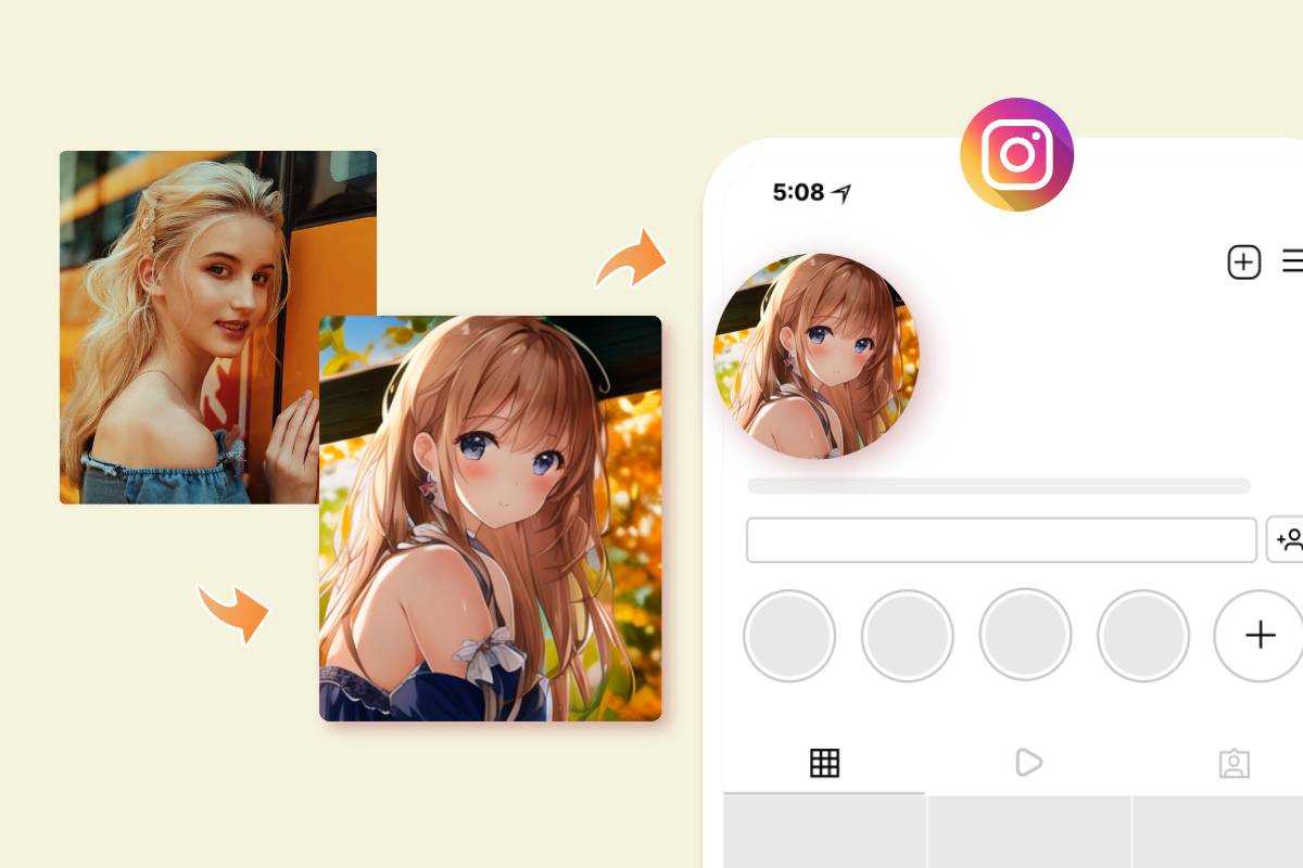 Usar una selfi foto de anime AI como avatar de Instagram