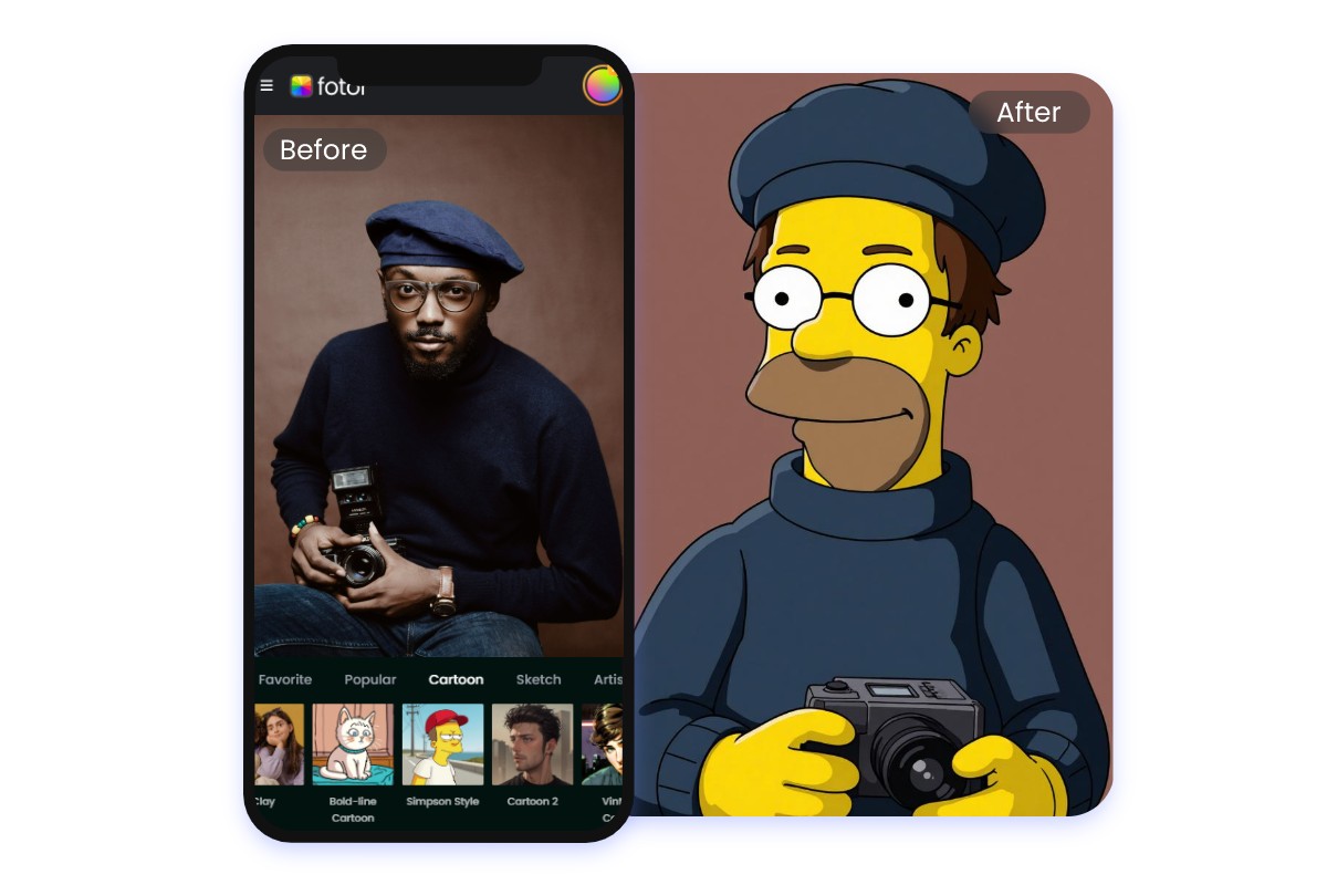 Use a mobile app to convert a photo of a boy into a simpsons style
