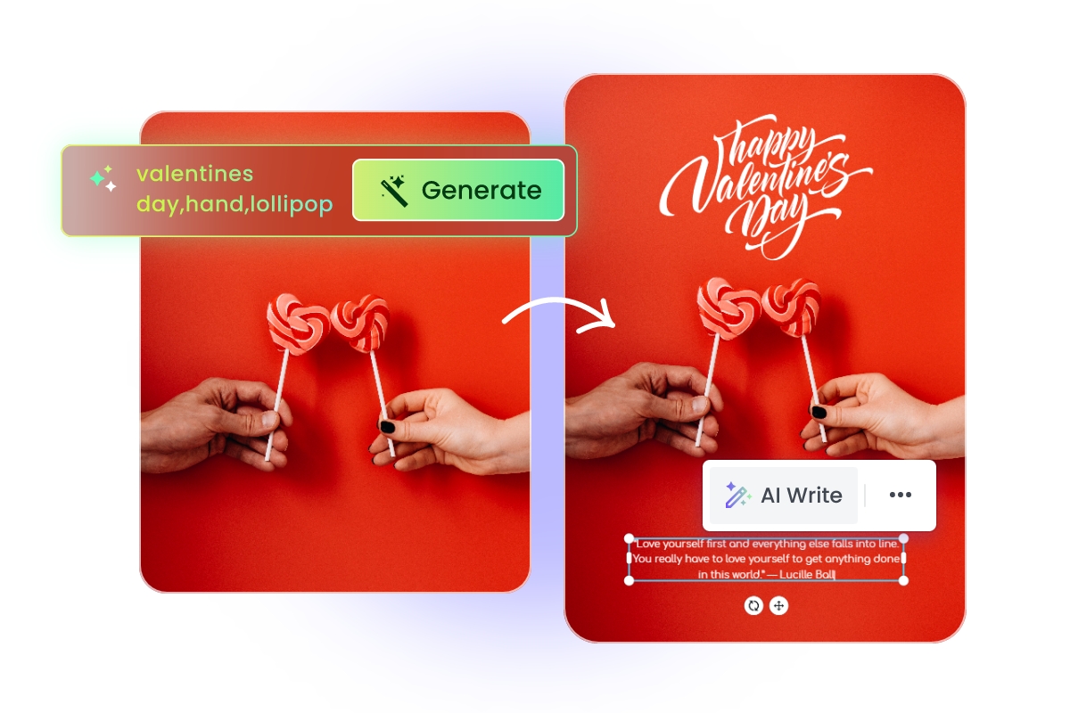 Use fotor ai image generator and ai write tool to edit a red valentines day poster