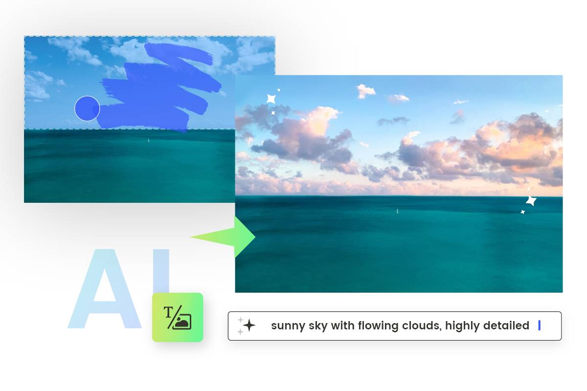 Use fotor ai image inpainting tool to brush over the unwanted sky and generate a sunny sky to replace