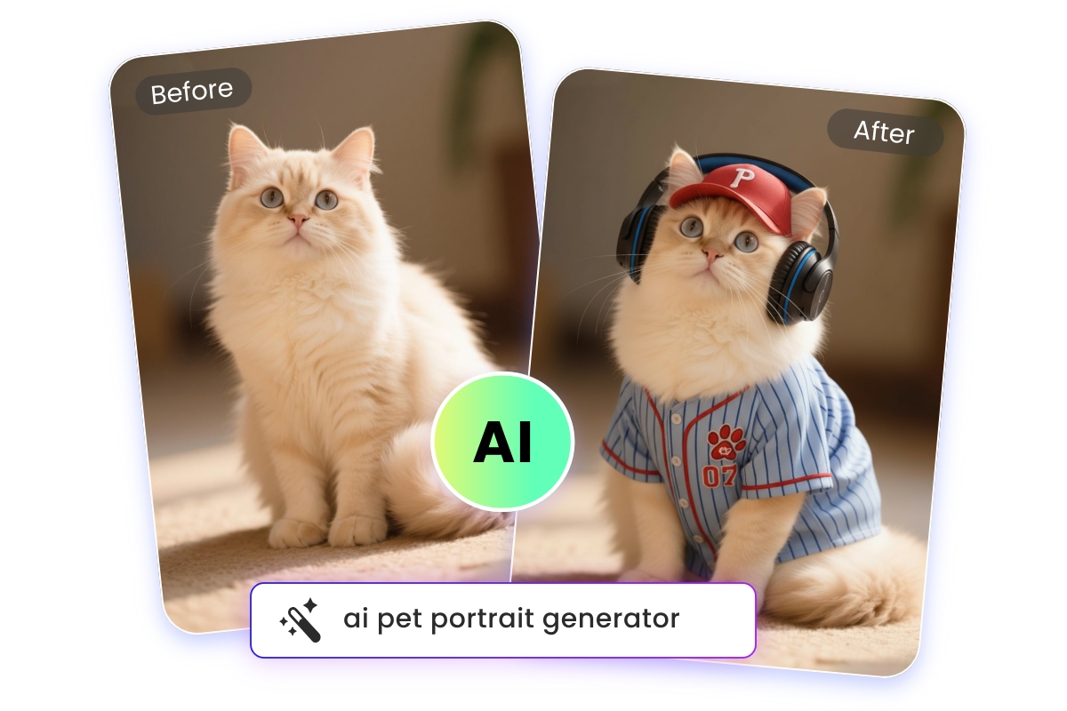 Use fotor ai pet portrait generator to make a cool partrait for the cute cat