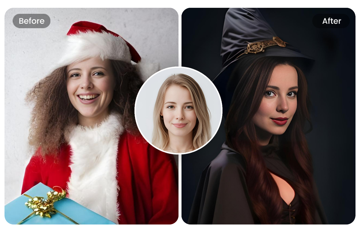 Use fotor face in hole tool to experience christmas and halloween costume