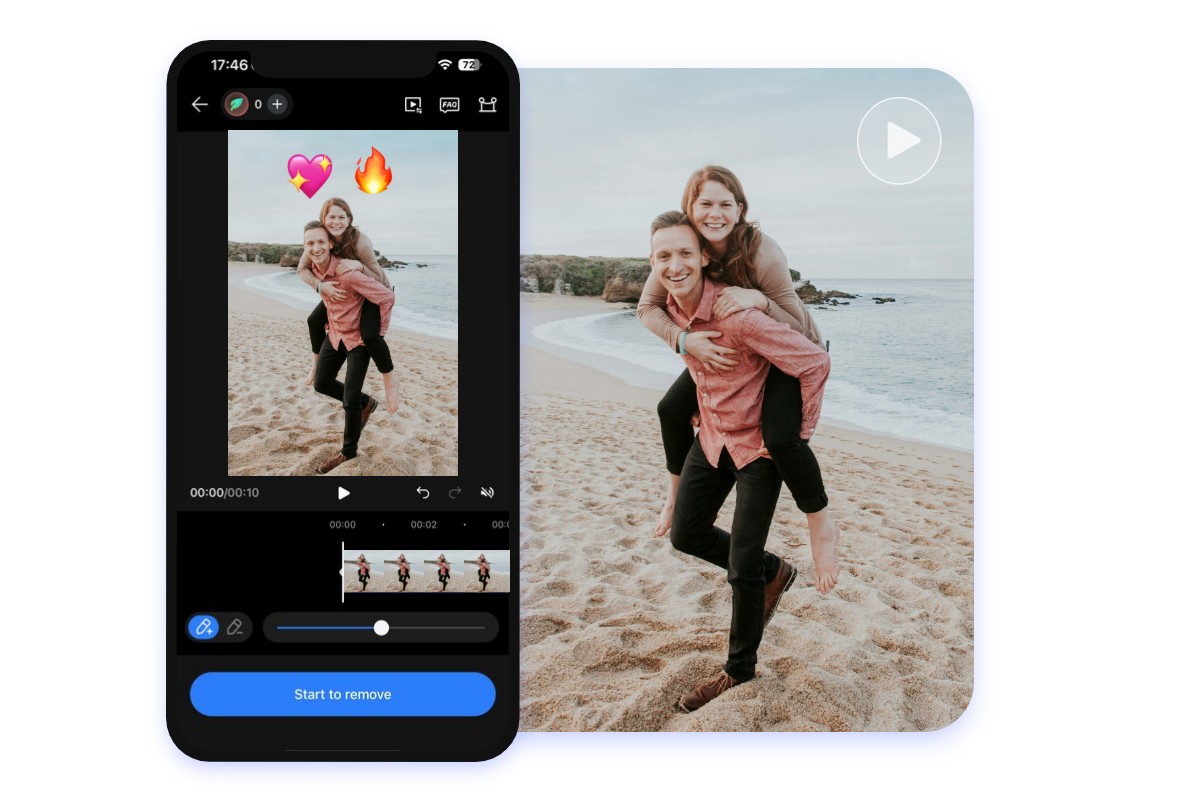 Use fotor mobile app to remove emojis of a video featuring a couple
