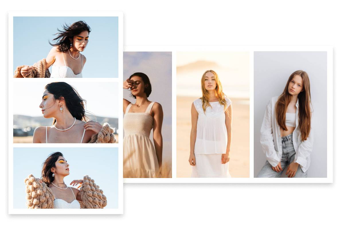use fotor png merger to merge 3 girl images vertically and horizontally