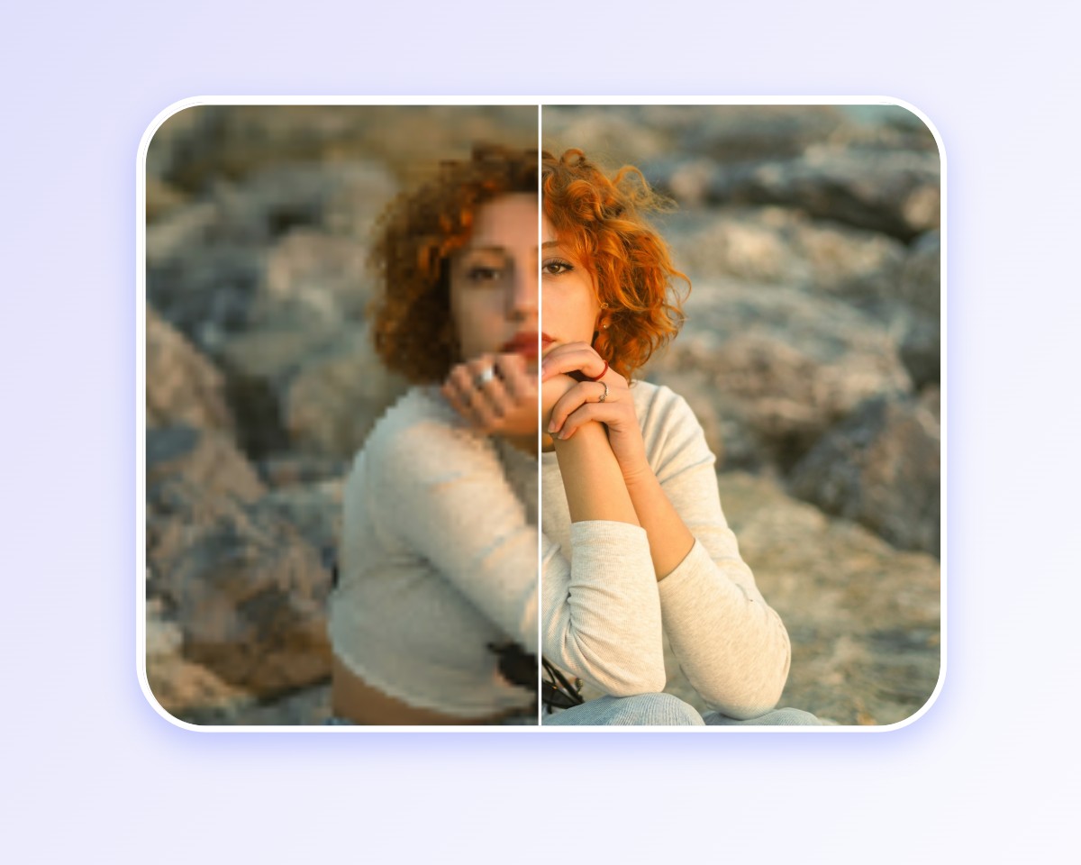Use fotor standard photo enhancement model to improve a low quality photo of a woman