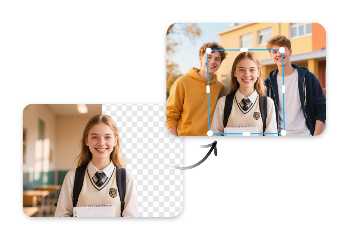 Use fotor to add a girl into a group picture where she was absent