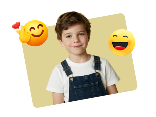 Use fotor to add emoji to a photo of a boy