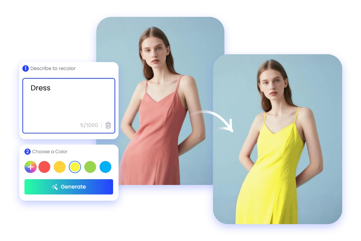 Use our ai color replace to replace the pink skirt in a female image to yellow