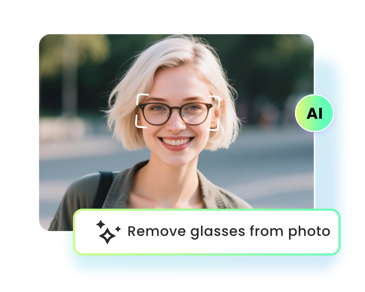 Use prompt to remove glasses from a photo of a short hair lady in fotor ai agent
