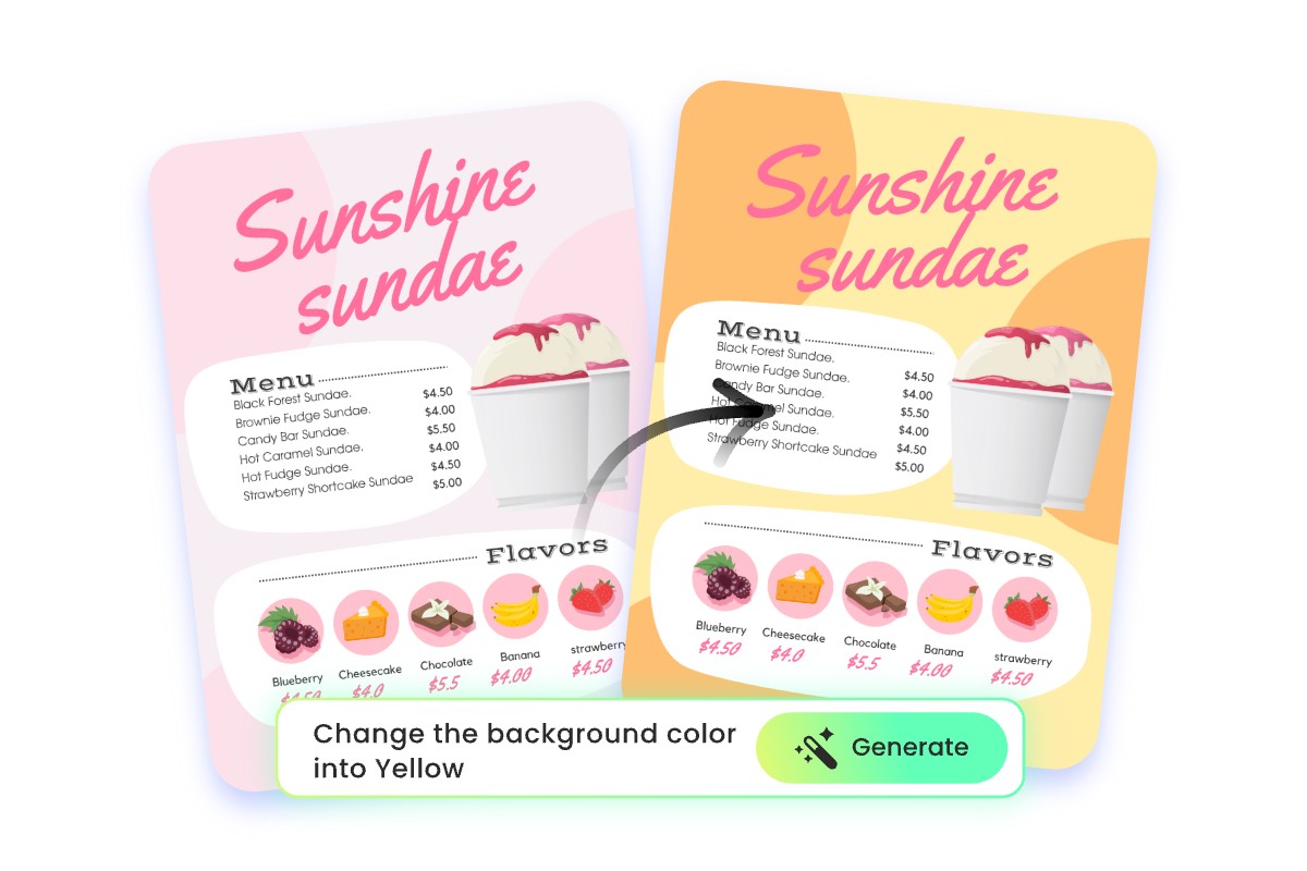 Use text prompt to change the background color of a menu from pink into orange