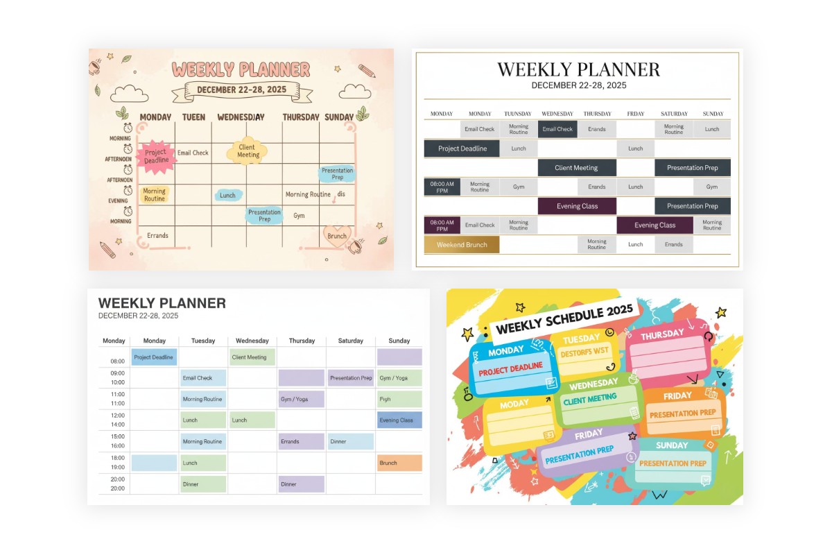 Various fully customizable schedule templates