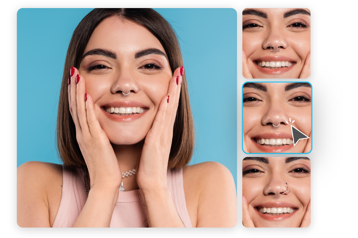 Divers styles d'anneaux au nez proposés par le filtre piercing nez de Fotor