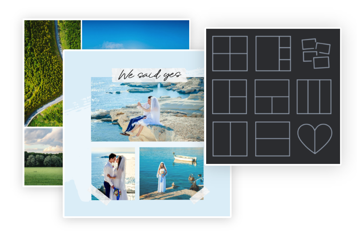 Various photo grids and layouts in fotor png combiner