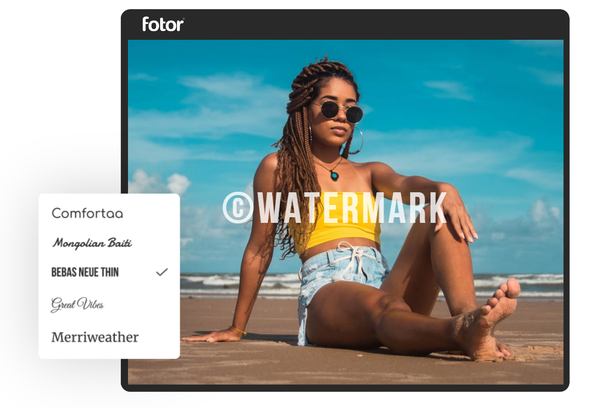 ภาพถ่ายลายน้ำพร้อมแบบอักษรต่าง ๆ ในโปรแกรมแก้ไขลายน้ำ Fotor