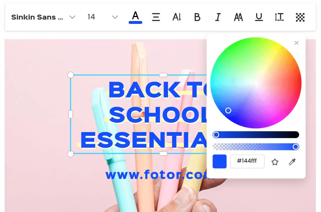 Изменение цвета текста в Fotor