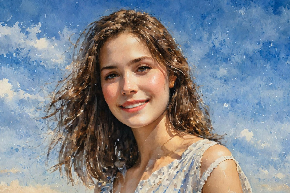 After image of a short haired female with watercolor effect