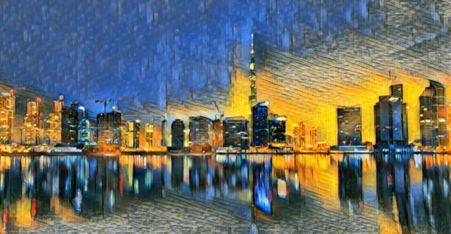 Nachtaufnahme einer Stadt: nachher mit Van-Gogh-Filter