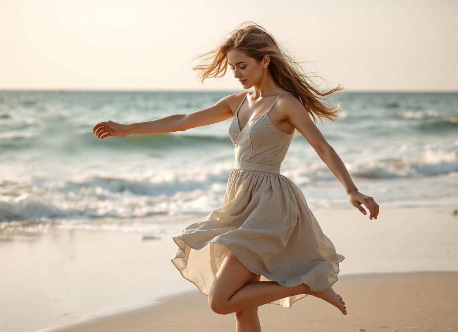 Photo d’une fille au bord de la mer suite au nettoyage d’image
