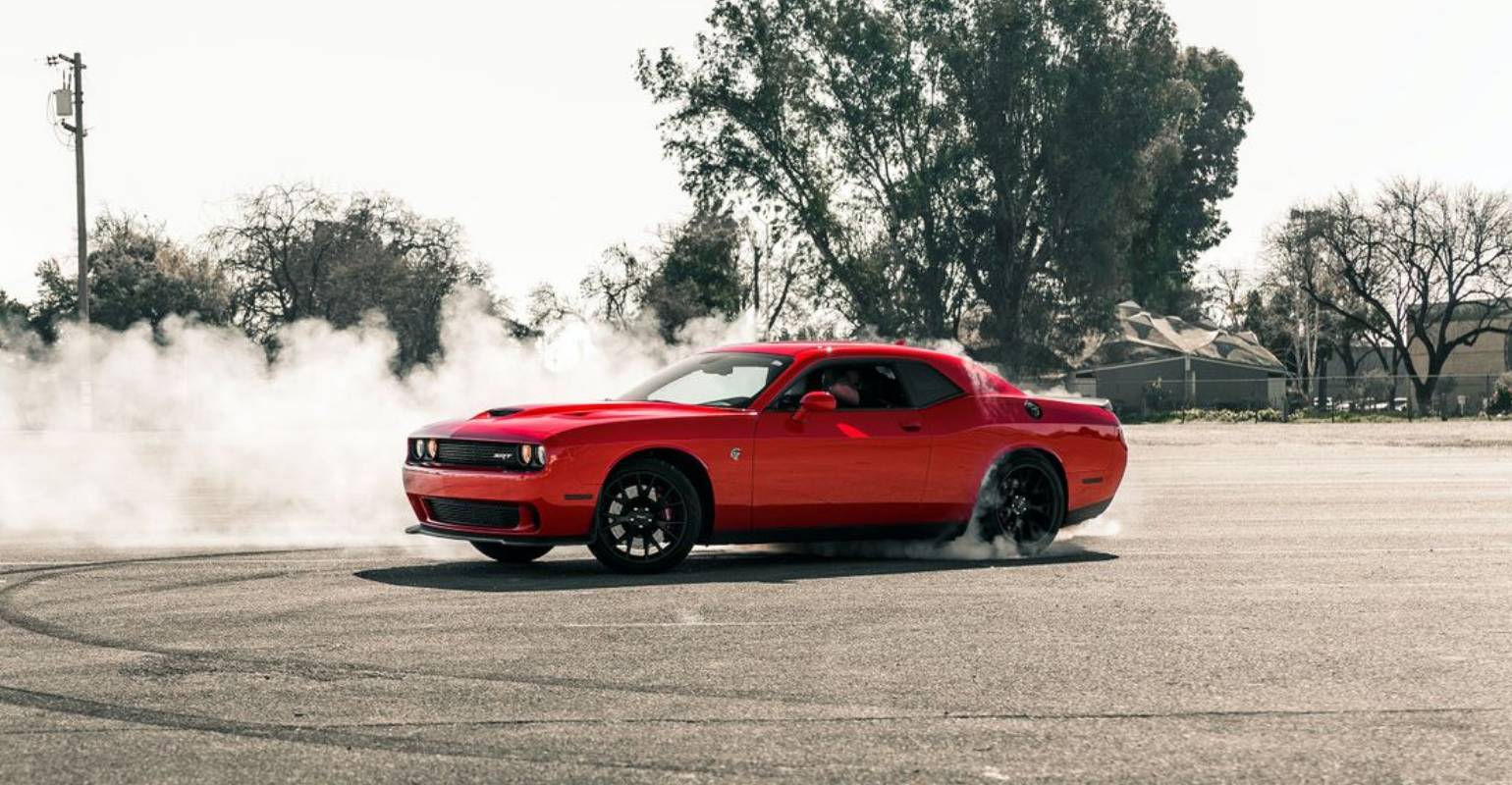 A red car on the ground