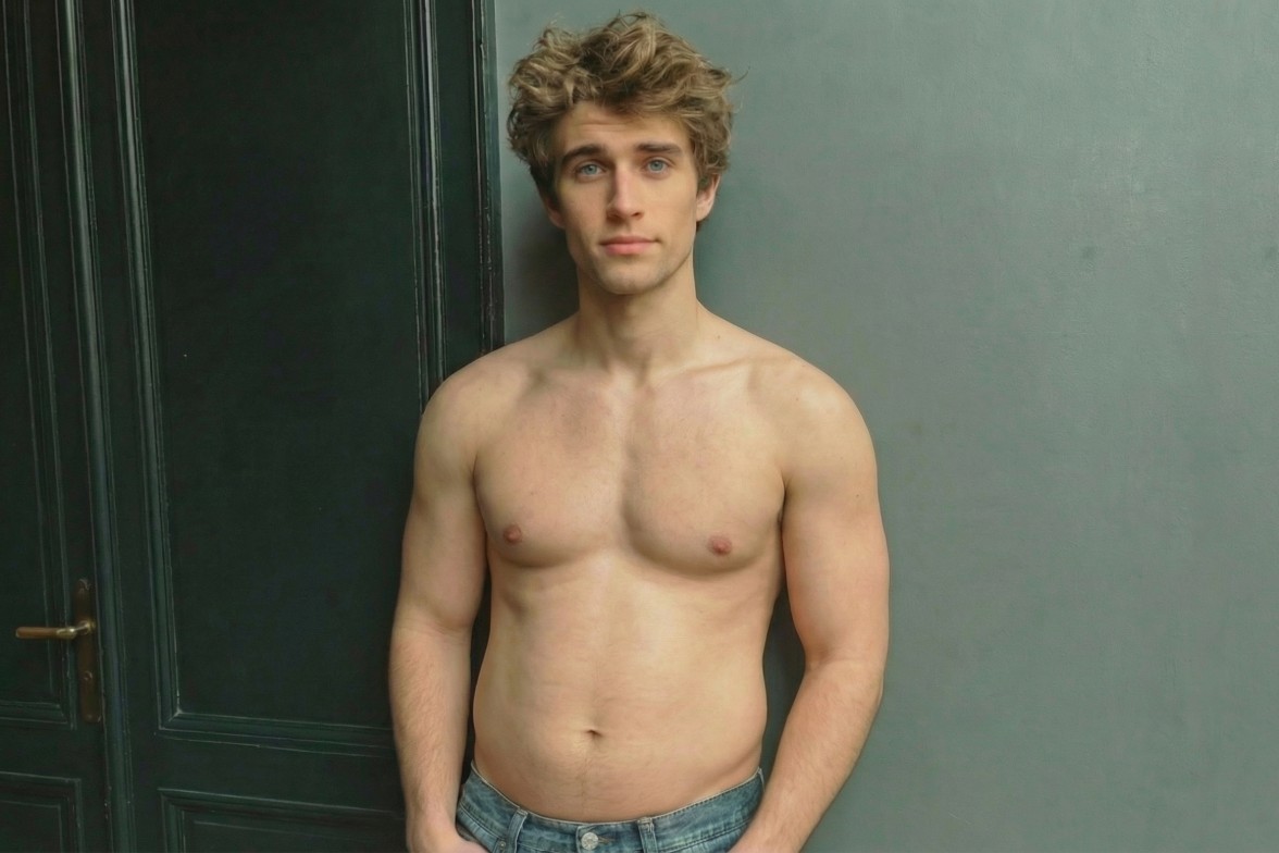 A semi naked handsome man original photo